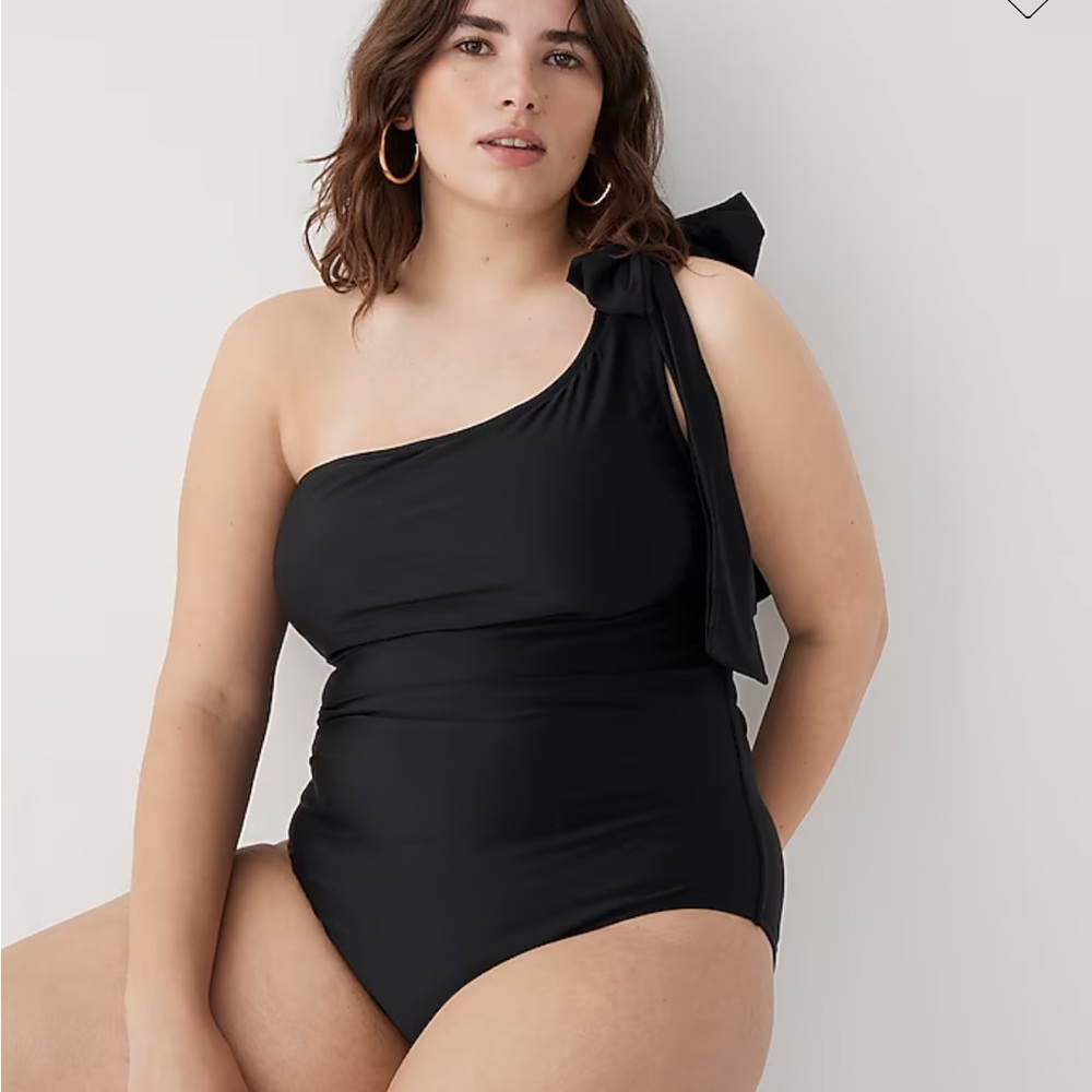 Navy J Crew Bow Shoulder Swimsuit